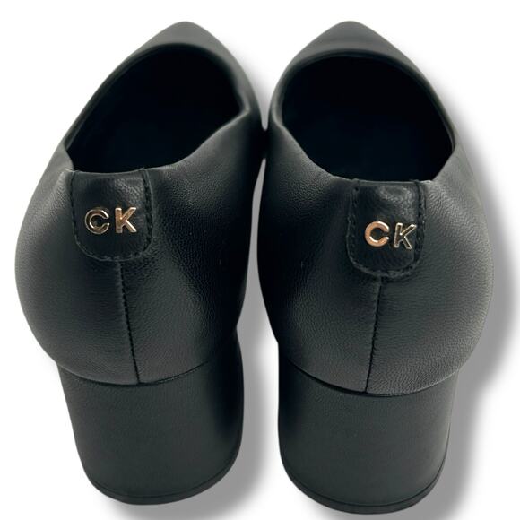 Calvin Klein Lenott Pointy Toe Block Heel Pumps Size 8.5 Black Leather Heels EUC - Picture 3 of 9